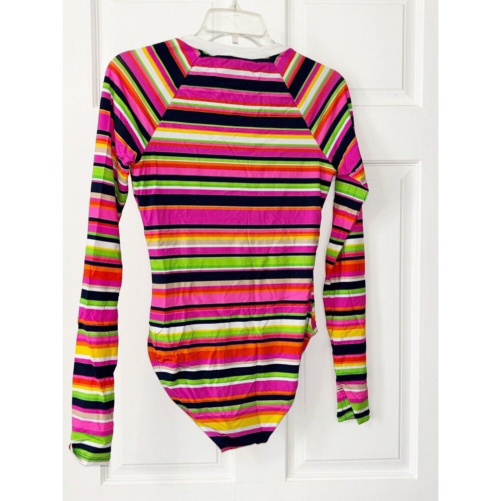 Trina Turk Striped Paddle Suit Rash Guard Medium Swimsuit MSRP: $182.00 - Picture 6 of 7